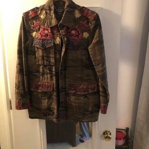 Johnny Was Embroidered Camouflage Jacket